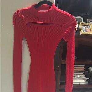 Planet Gold Scarlet Ribbed Cutout Dress